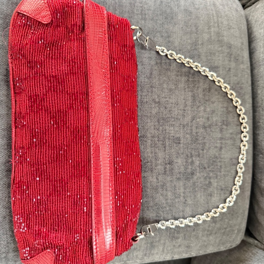 Gucci red Crystal GG beaded handbag with lizard skin and silver horsebit - Picture 5 of 11